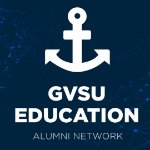 "GVSU Education alumni network" text with anchor graphic blue background on November 12, 2024